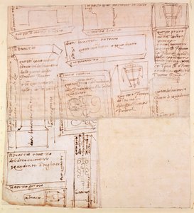 Schets van marmerblokken voor beelden met aantekeningen door Michelangelo Buonarroti